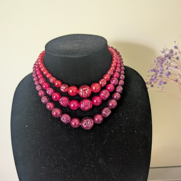 Elegant Multi-Strand Red Beaded Necklace - Picture 1 of 13